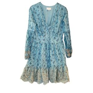 A COLLECTIVE STORY Boho Eyelet Smock Mini Dress Peasant Cottagecore Embroidered